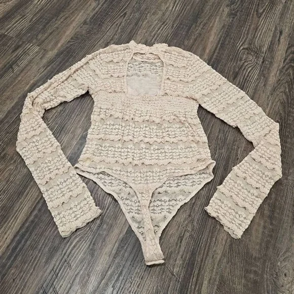 Free People Women's Angelina Bodysuit Size Large Beige - Picture 8 of 11